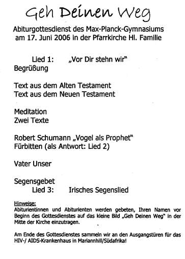 Abiturgottesdienst am 17. Juni 2006