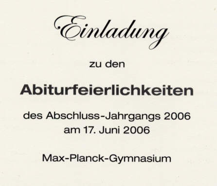Einladung zu den Abiturfeierlichkeiten 2006