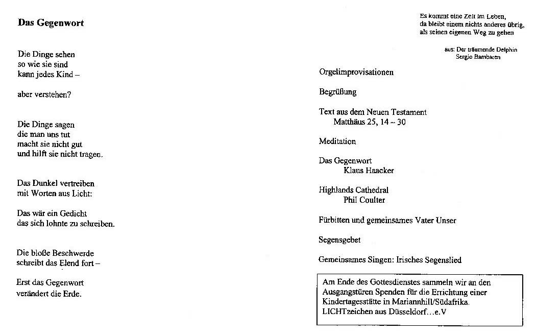 Das Programm des Abiturgottesdienstes 2008